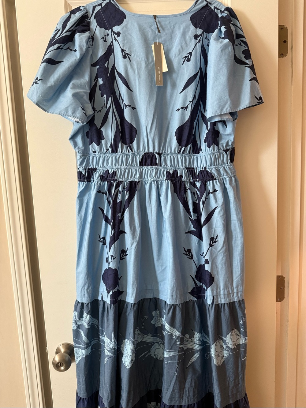 Anthropologie Light Blue and Navy Floral Somerset Dress - Picture 2 of 2